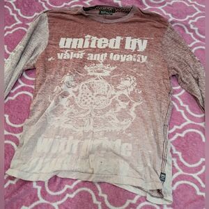 🦋5/25$ Y2K Buffalo David Bitton Long Sleeve Graphic Tee - Faded Maroon Cream